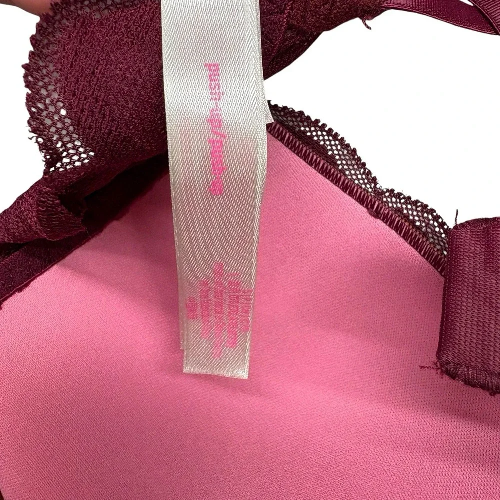 Victoria Secret PINK Bra Small Burgundy Push Up Lace Floral Fairy Whimsical
